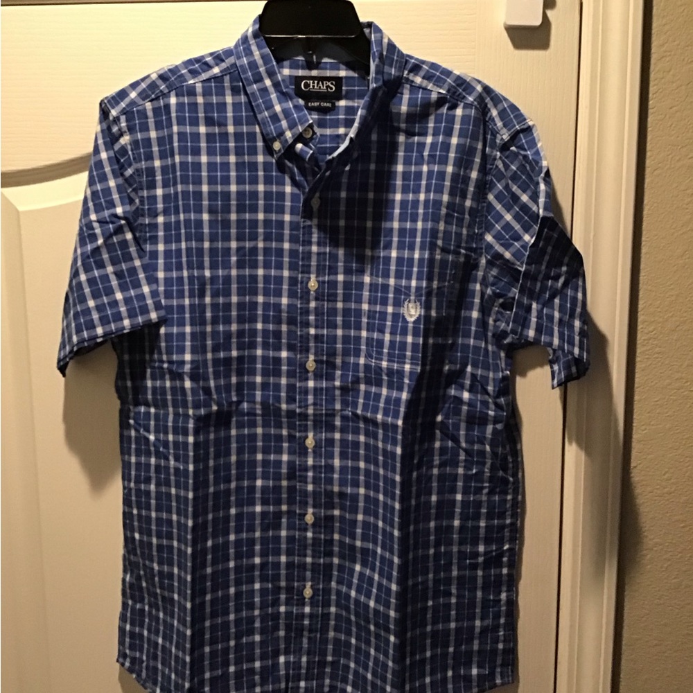 CHAPS Casual Shirt Blue/Black Plaid (L)
